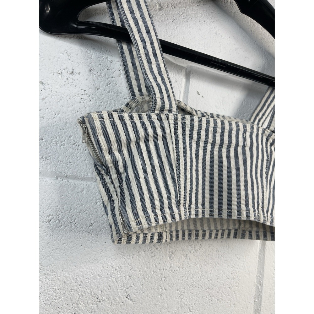 Zara Striped Denim Crop Top in Navy/Ivory‎ Size Small EUC - Picture 6 of 7